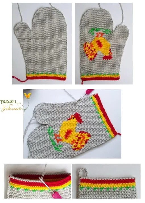 Прихватки-рукавички с изображением петушка и курочки, фото 6