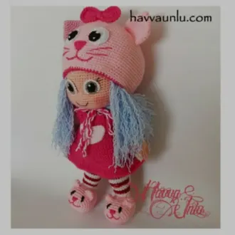 Схемы амигуруми: куколка в шапочке кошечки